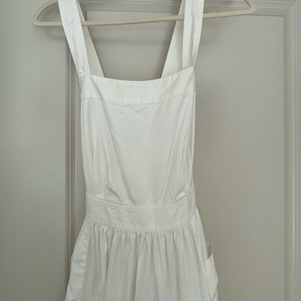 J. Crew white apron dress and J. Crew A line poplin midi dress in rosebud floral